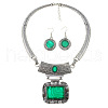 Alloy Rectangle Pendant Necklace & Flat Round Dangle Earring Sets FS-WG0E2DC-04-3