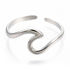 Non-Tarnish 304 Stainless Steel Sea Wave Cuff Rings X-RJEW-N038-115P-3