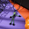 Halloween Theme Skeleton Glass Seed Beaded & Natural Black Onyx(Dyed & Heated) & Skull Dyed Synthetic Turquoise Pendant Necklaces NJEW-MZ00117-04-1