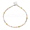 Glass Seed & Acrylic Smiling Face & Imitation Pearl Beaded Necklace for Women NJEW-JN04292-2