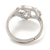 Heart with Letter & Flower Rack Plating Brass Adjustable Rings for Women RJEW-I105-05P-K-3