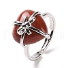 Gemstone Heart with Bowknot Adjustable Ring RJEW-P031-02P-3