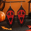 Skull Pattern Glass Bead Handmade Tassel Earrings for Women KP0483-1