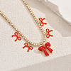 Elegant Brass Pave Clear Cubic Zirconia Tennis Chain 5 Bowknot Pendant Bib Necklaces for Women JW2692-3