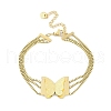 304 Stainless Steel 3-Strand Box Chain Butterfly Link Bracelets for Women BJEW-C071-01G-1