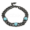 304 Stainless Steel & Synthetic Turquoise Polygon Link Bracelets for Women BJEW-G717-16B-03-1