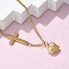 304 Stainless Steel Cross Heart Pendant Twisted Chain Necklaces NJEW-S442-03G-1