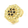 Rack Plated Brass Micro Pave Cubic Zirconia Flower Open Cuff Rings for Women RJEW-Z042-02G-01-1