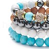 4Pcs 4 Style Natural Wood & Mixed Stone Beaded Stretch Bracelets Set BJEW-JB08821-5