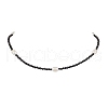 3mm Faceted Round Natural Black Spinel & Natural Cultured Freshwater Pearl Beaded Necklaces for Women NJEW-JN05108-2