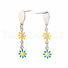 Flower Enamel Long Dangle Stud Earrings EJEW-N049-03A-3