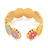 Daisy 304 Stainless Steel Enamel Open Cuff Ring for Women RJEW-Z041-02G-01-3
