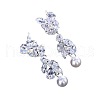 Leaf Brass Clear Cubic Zirconia Dangle Stud Earrings FS-WGEEEF5-02-3