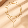 Fashionable Stainless Steel & Brass 3 layer Clear Cubic Zirconia Cross Pendant Necklaces for Women KA2927-5