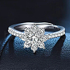 Rhodium Plated 925 Sterling Silver Flower Pave 6.5x3.9mm Moissanite Adjustable Rings for Women WG9AA84-03-1