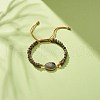 Teardrop Natural Larvikite Braided Bead Bracelet BJEW-JB08116-01-2