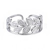 304 Stainless Steel Leaf Wrap Open Cuff Ring RJEW-T023-49P-1