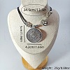 Bohemia Style Flat Round Alloy with Wax Imitation Leather Cord Pendant Necklaces FS-WG38B23-01-3