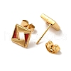 Ion Plating(IP) Rhombus 304 Stainless Steel Stud Enamel Earrings EJEW-A081-19G-3