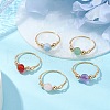 Round Natural Quartz Crystal & Rose Quartz & Green Aventurine & Amethyst & Carnelian Finger Rings RJEW-JR00819-2