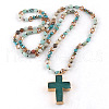 Cross Bohemian Style Natural Flower Amazonite Pendant Glass Beaded Necklaces FS-WG0F67E-02-2