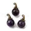 Natural Amethyst Round Pendants with Alloy Witch Hat G-D311-01AB-07-1