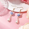 Round with Flower Pattern Porcelain Ceramic Dangle Earrings EJEW-JE06347-01-1