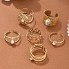 6Pcs 6 Style Oval & Flat Round & Teardrop 304 Stainless Steel Open Cuff Rings Set RJEW-P092-09G-M-1