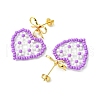 Heart Handmade Glass Seed Beads Dangle Stud Earrings EJEW-MZ00369-03-4