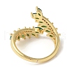 Leaf Brass Micro Pave Cubic Zirconia Open Cuff Rings RJEW-U008-05A-G-3