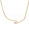 304 Stainless Steel & ABS Imitation Pearl Round Ball Pendant Necklaces NJEW-N055-07G-1