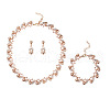 Alloy Rhinestone & Plastic Imitation Pearl Leaf Link Chain Necklaces & Stud Dangle Earrings & Link Bracelets Sets WG65A67-01-2