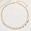 Colorful Brass & Glass Seed Beads Tassel Double Layered Necklaces for Beach Vacation PT2083-5