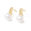 Cubic Zirconia Stud Earrings with Glass Pearl EJEW-H086-06G-1