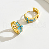 Elegant S925 Sterling Silver Cross Green Synthetic Turquoise Hoop Earrings LD2192-2
