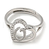 Heart with Letter Rack Plating Brass Micro Pave Cubic Zirconia Adjustable Rings for Women RJEW-I105-06P-O-2