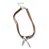 Bohemian Style Alloy Feather with Synthetic Turquoise Pendant Choker Necklaces for Women NJEW-G158-01B-5