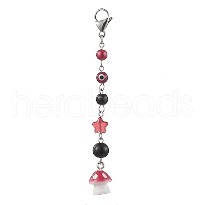 Plastic Mushroom & Glass Star Pendant Decorations HJEW-JM02159-1