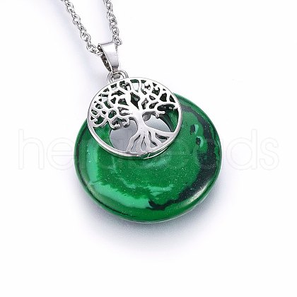 Synthetic Malachite Dyed Flat Round Pendants G-I357-A06-1