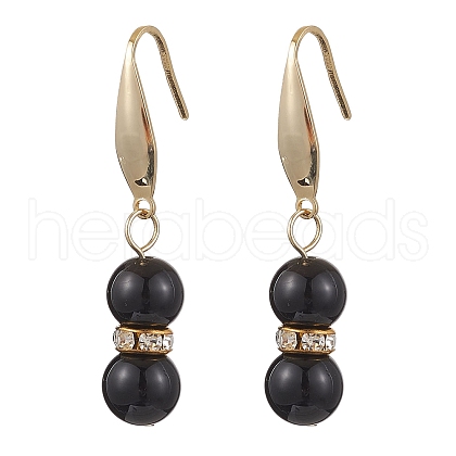 Natural Black Onyx with Rhinestone Dangle Earrings for Women EJEW-JE06042-1