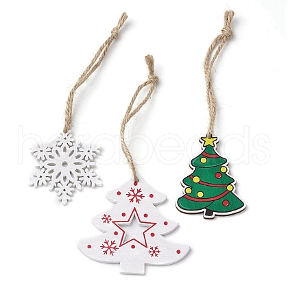 3Pcs 3 Styles Printed Wood Pendant Decoration HJEW-JM02183-1