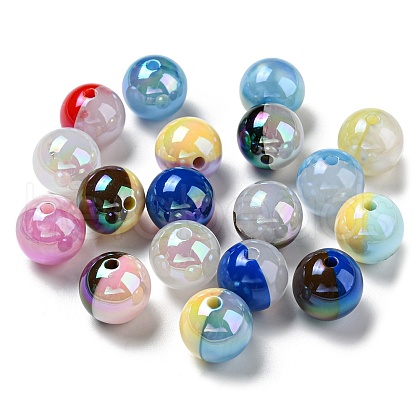 UV Plating Rainbow Iridescent Opaque Acrylic Beads X-MACR-D081-02-1