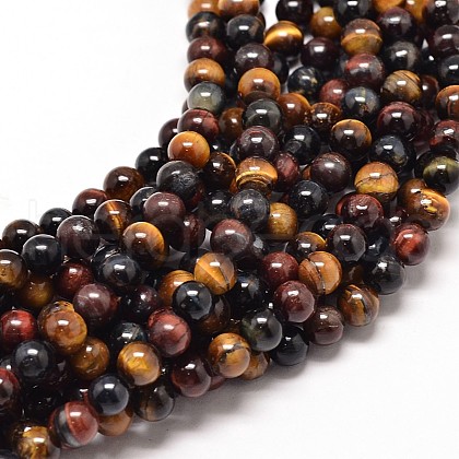 Natural Mixed Tiger Eye Round Bead Strands G-P072-35-10mm-1