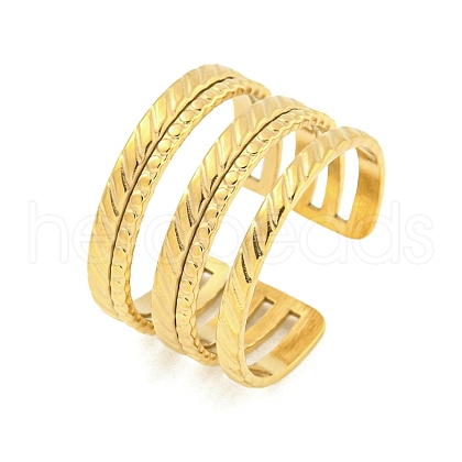 304 Stainless Steel Three Line Wide Open Cuff Ring for Women RJEW-S406-01G-04-1