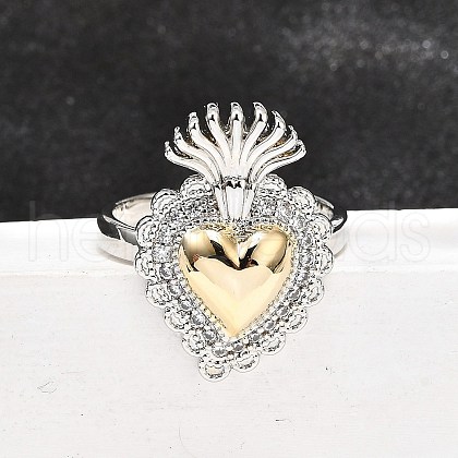 Gothic Style Brass Micro Pave Clear Cubic Zirconia Cuff Rings for Women RJEW-U051-02F-GP-1