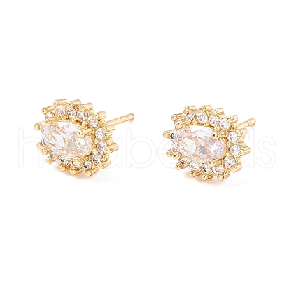 Cubic Zirconia Oval Stud Earrings EJEW-F282-23G-1