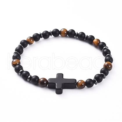 Unisex Natural Tiger Eye Stretch Bracelets BJEW-JB04945-02-1