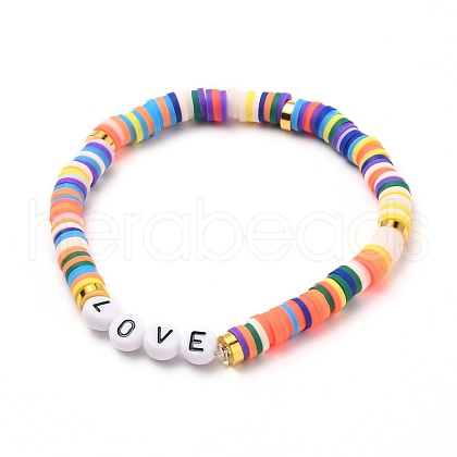 Polymer Clay Heishi Beads Stretch Bracelets BJEW-JB05710-01-1