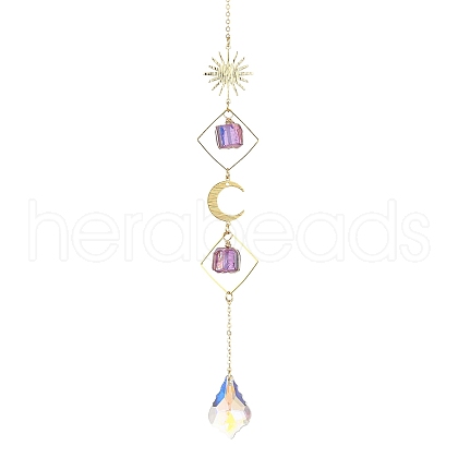 Wire Wrapped Nuggets Natural Quartz Rhombus Hanging Ornaments HJEW-JM02396-1