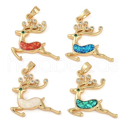Chastmas Theme Brass Micro Pave Cubic Zirconia Pendants KK-U032-12G-1